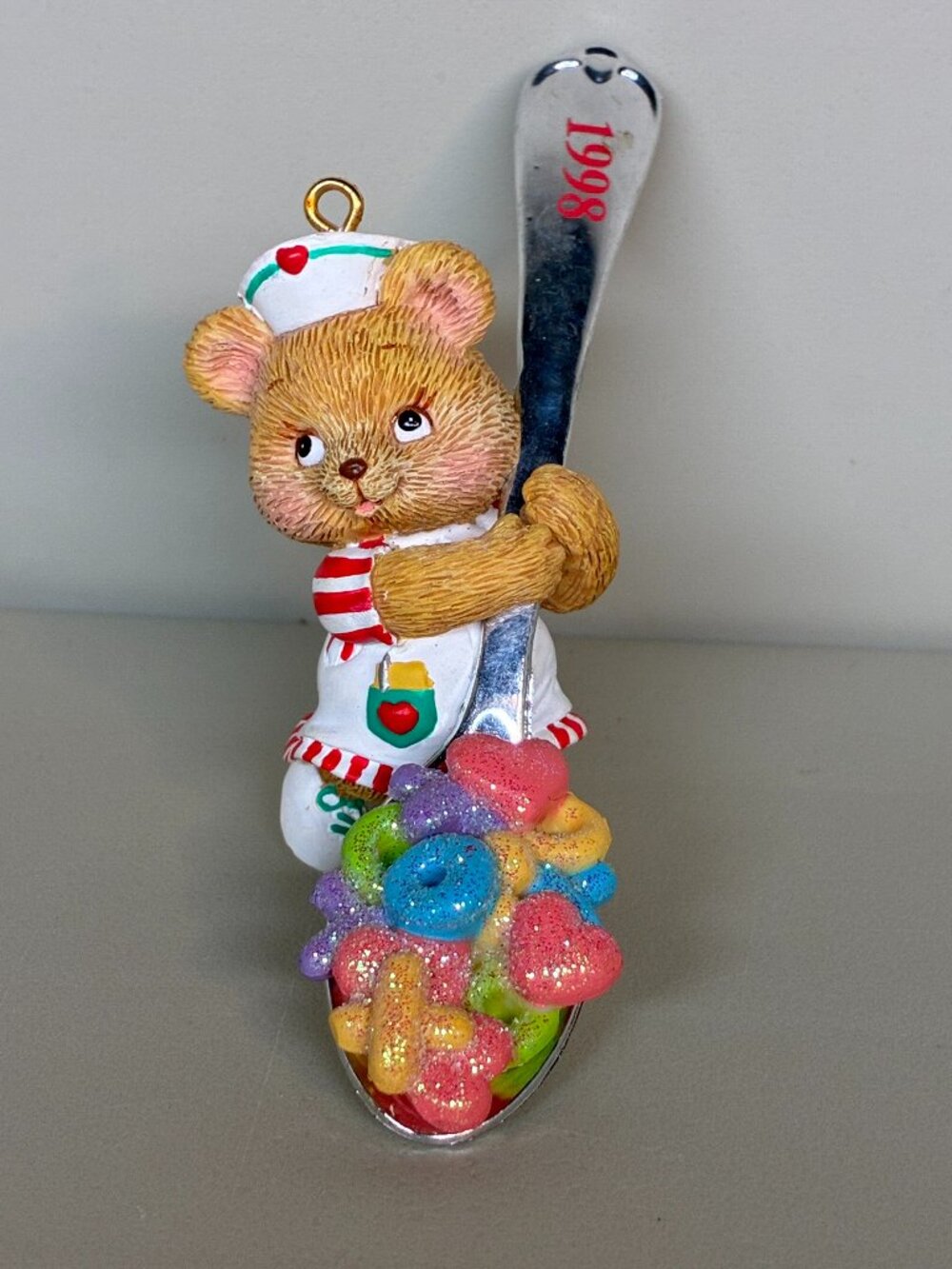 1998 Carlton Cards Spoonful of Love Christmas Ornament Teddy Bear Cereal Spoon